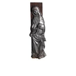 Vtg Blessed Virgin Mary w/Child Pewter Wood Statue Marble Base Made in Italy 5.5